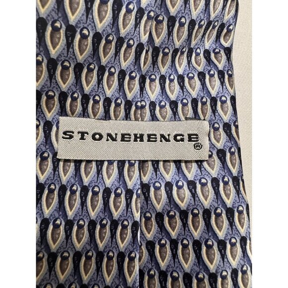 Stonehenge Men’s 100% Silk Necktie Handmade Tie Made In USA Navy Blue Geometric - Picture 2 of 5